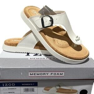 Izod Ladies Sandals Memory Foam Footed Strap White Slip on Size 6 NEW